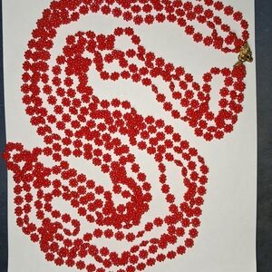 Red Flower Bead Four-Strand Multi-Strand Necklace w/ Goldtone Clasp